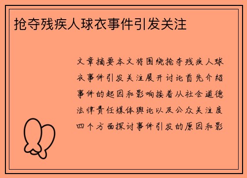抢夺残疾人球衣事件引发关注